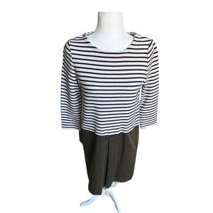 Afternoon Tea Striped Navy and Cream with Military Green Cotton Dress from Japan